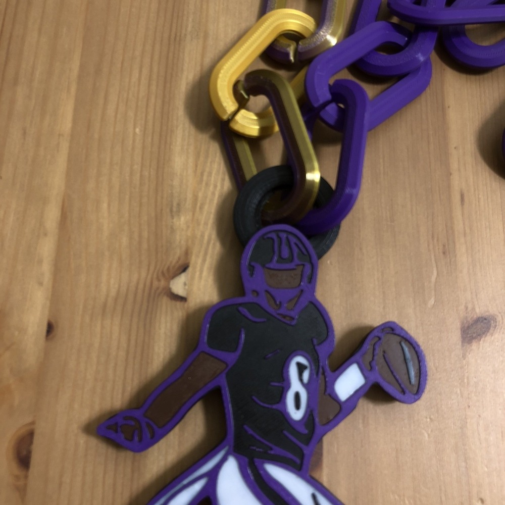 Baltimore Ravens Lamar Jackson 3D Printed Chain Purple Black Gold Football NFL - Picture 2 of 8
